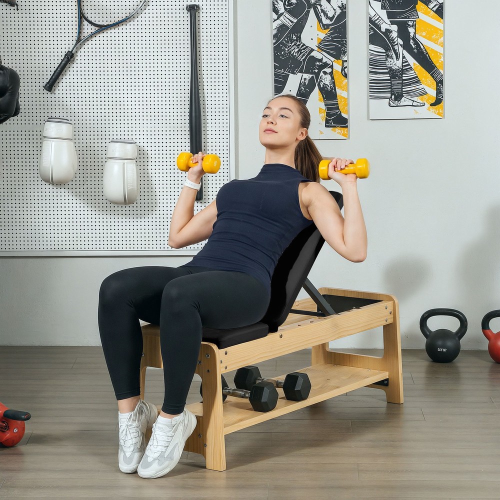 Adjustable Weight Bench with Rack for Weight Lifting, Black