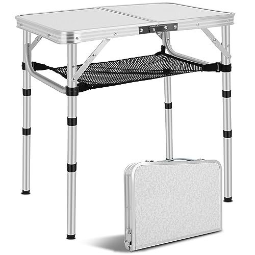 Small Camping Table with Mesh Layer, Portable Tables Folding, Aluminum