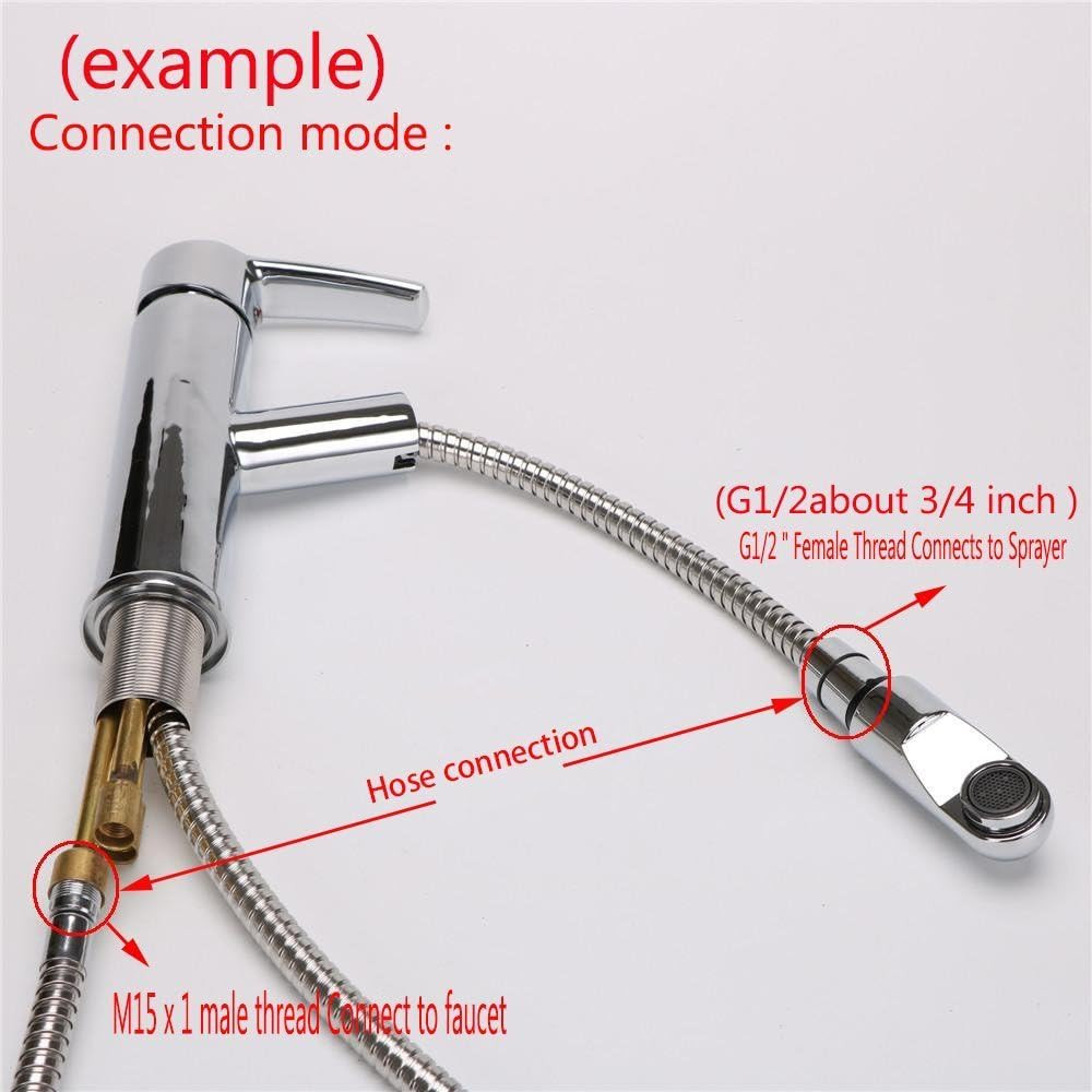 Kitchen Pull down Sink Faucet Spray Head Hose Replacement Part - Stainless Steel