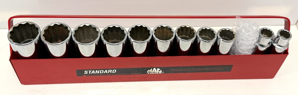 Mac Tools 11Pc SAE Deep Socket Set 1/2" Drive 12 Pt 7/16"-1 1/8" (Missing 9/16)