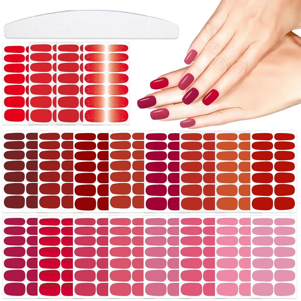 20 Sheets 280 Pcs Red Nail Stickers Full Nail Wraps，Solid Nail Polish Strips ...
