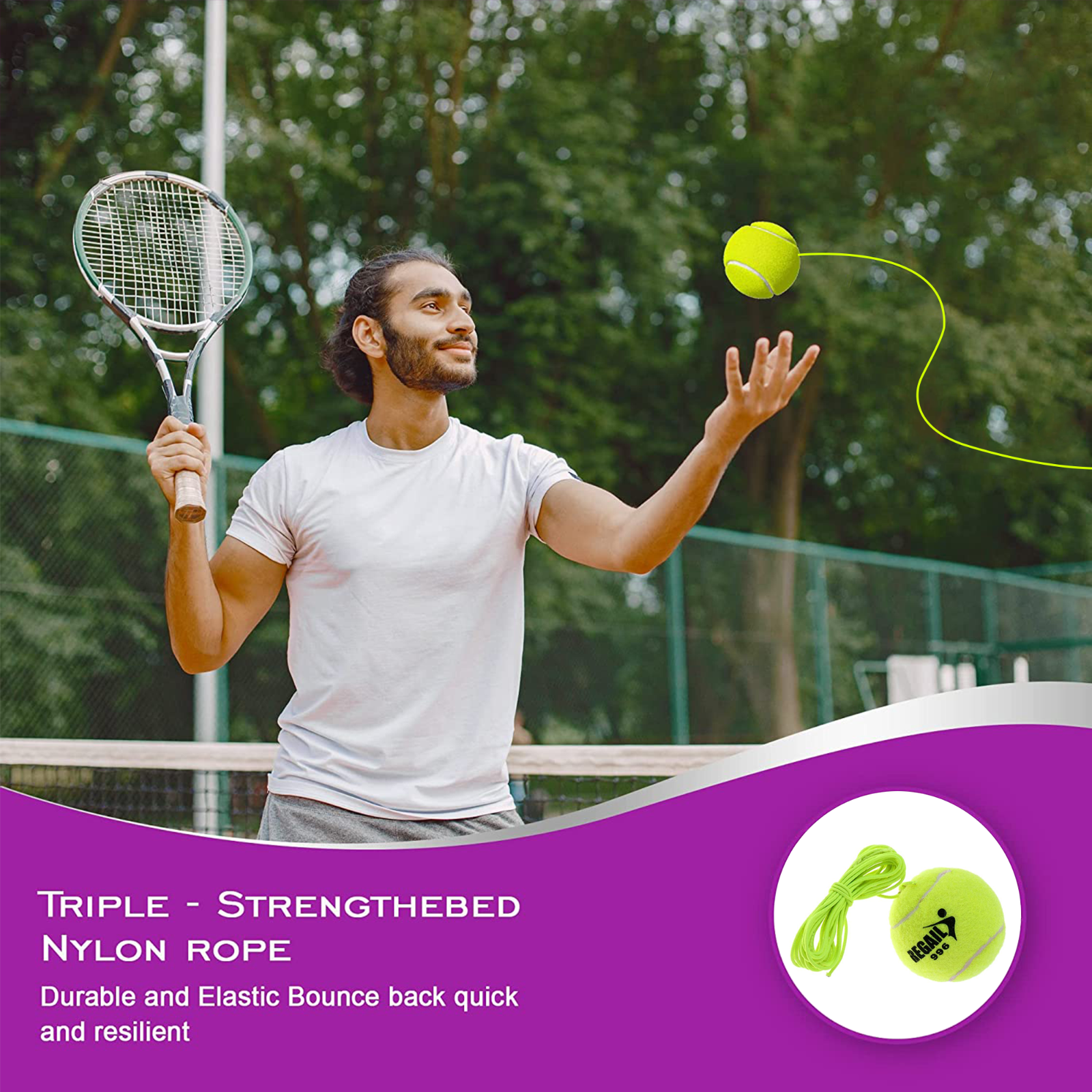 3Pcs Tennis Trainer Rebounder Ball with Elastic Rubber Rope for Tennis Practice