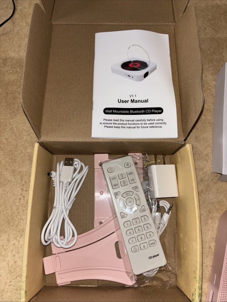 Pink Portable Wall Mountable Bluetooth CD Player w/Remote Control NIB