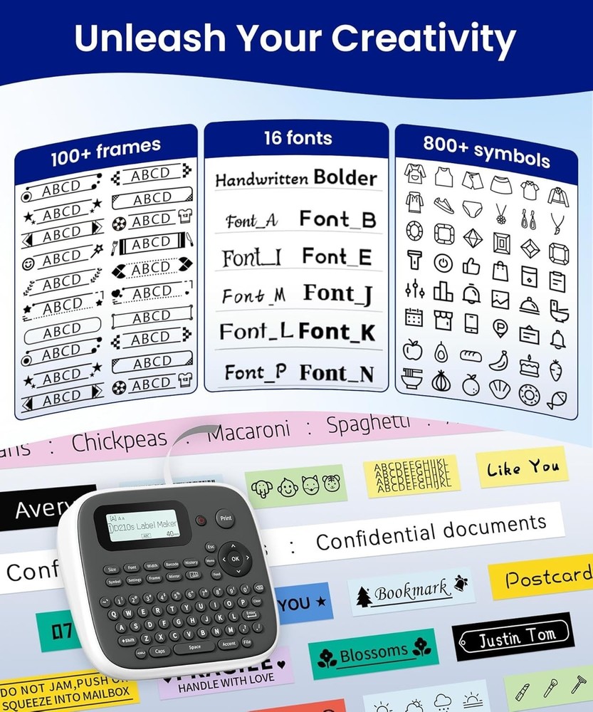 Versatile Label Maker Machine with Tape: Durable Waterproof Labels, 12mm - D210s