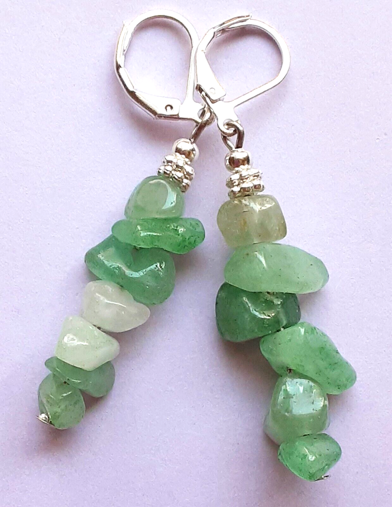green JADE CHIP drop earring SP LEVERBACK handcrafted WPJ15