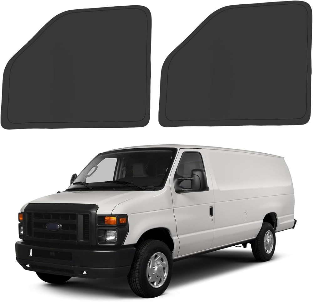 Front Side Window Sun Shade Silver & Black-Fit Ford E-150 E-250 E-350 E-450