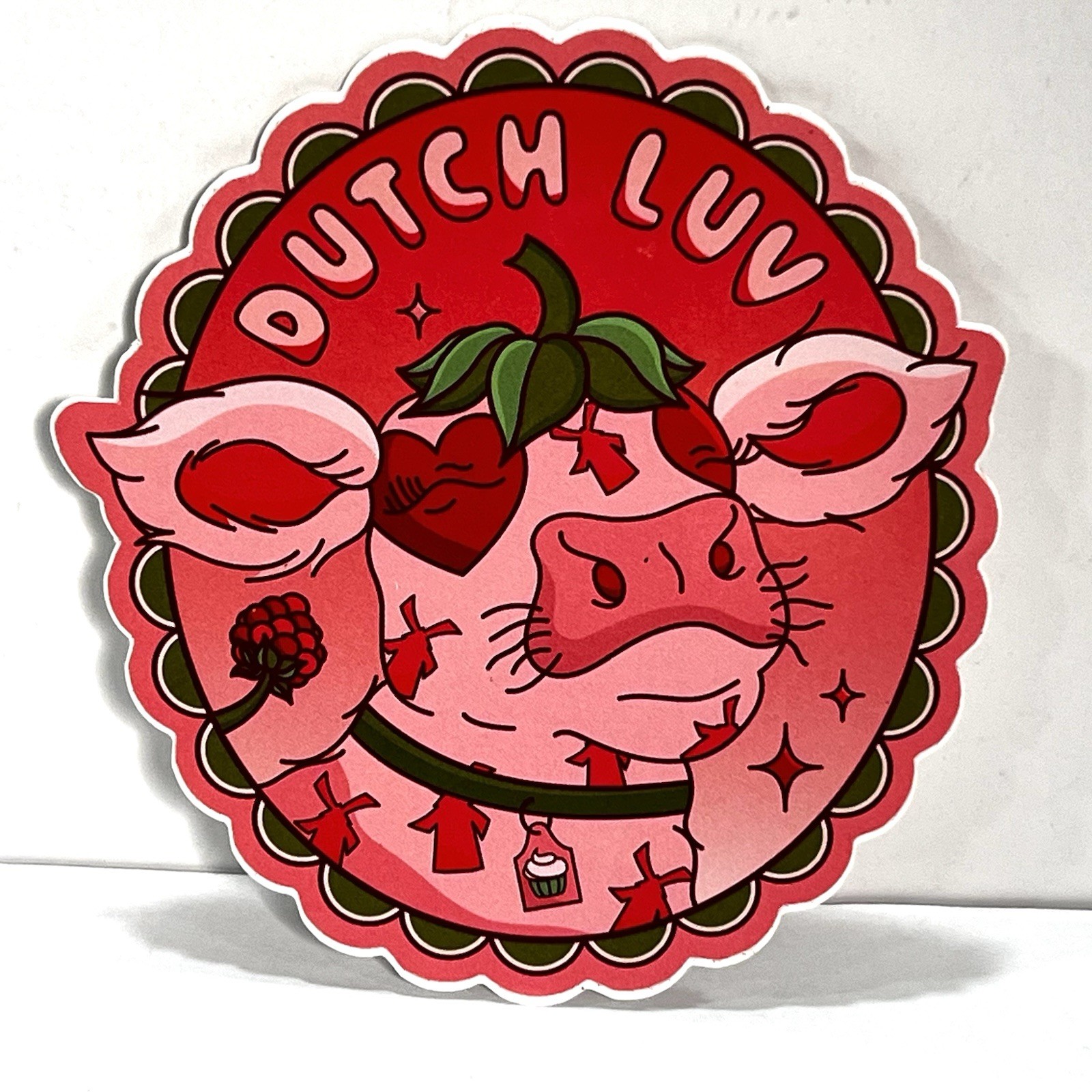 Dutch Bros Dutch Coffee Luv Pink hearts Cow Sticker FREE SHIP