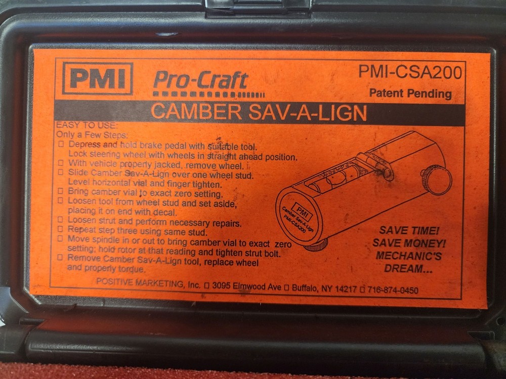 PMI Pro-Craft Camber SAV-A-LIGN CSA200 KEEPS ALIGNMENT TRUE ON STRUT REPLACEMENT