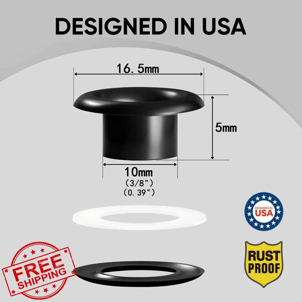 3/8" Brass Grommet Refill Black 300 Sets Rustproof Eyelets for Tools