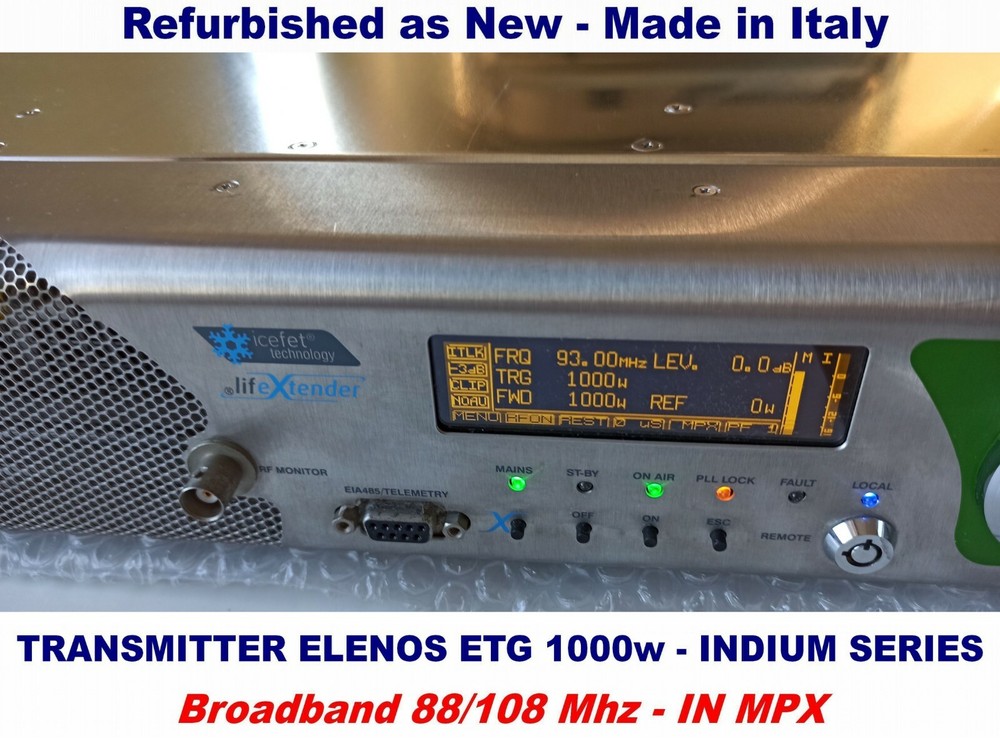 Broadcast Prof Elenos 1000w Indium Series FM Transmitter Wide Band 88/108 Mhz