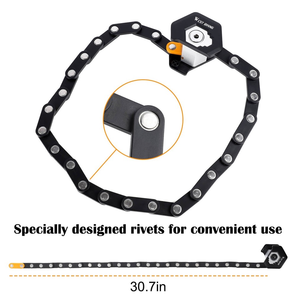 WEST BIKING Foldable Bike Chain Lock Bicycle Antitheft Security Lock With 3 Keys