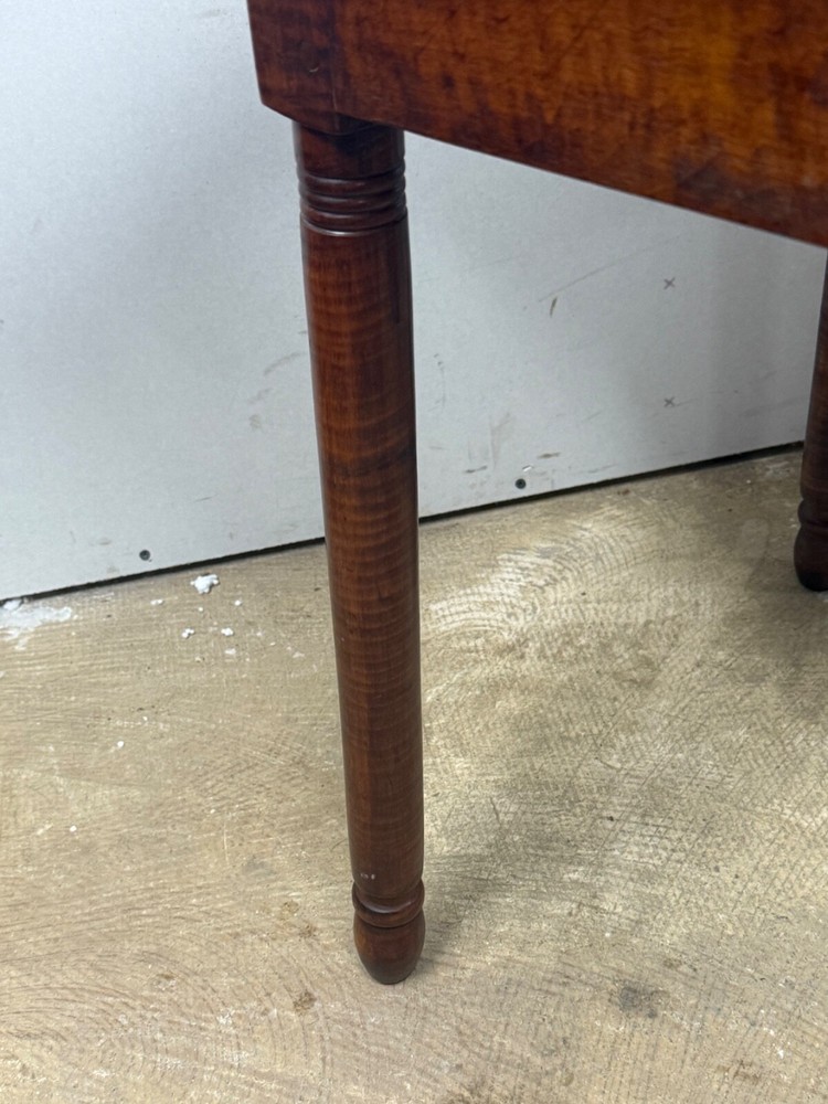 antique bench made tiger maple & walnut work table night stand end 1800s drawer