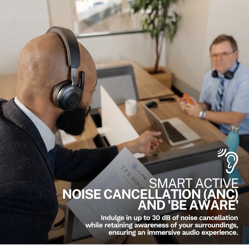 JLab Epic Work Wireless Headset with Microphone, Smart Active Noise Cancellation