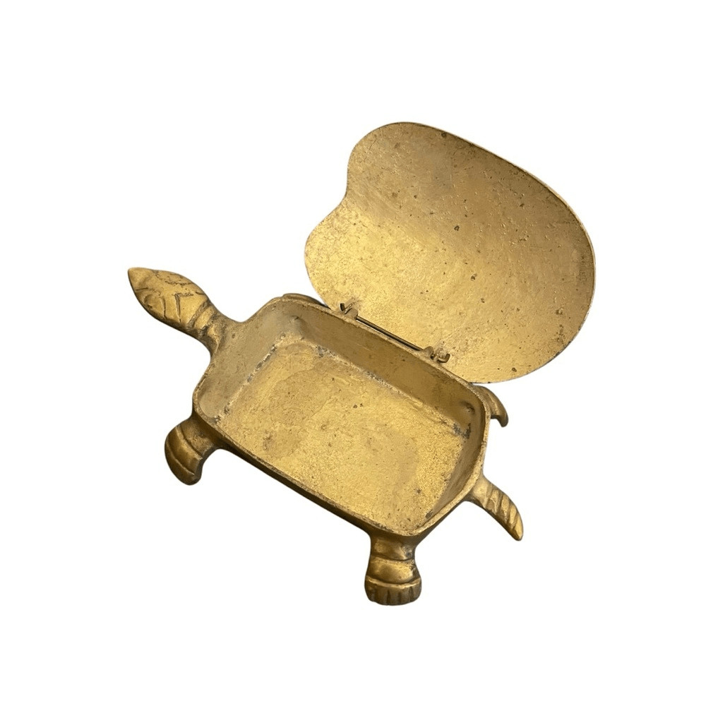 Vintage Brass Turtle Trinket Box Hinged Shell 6" X 3"