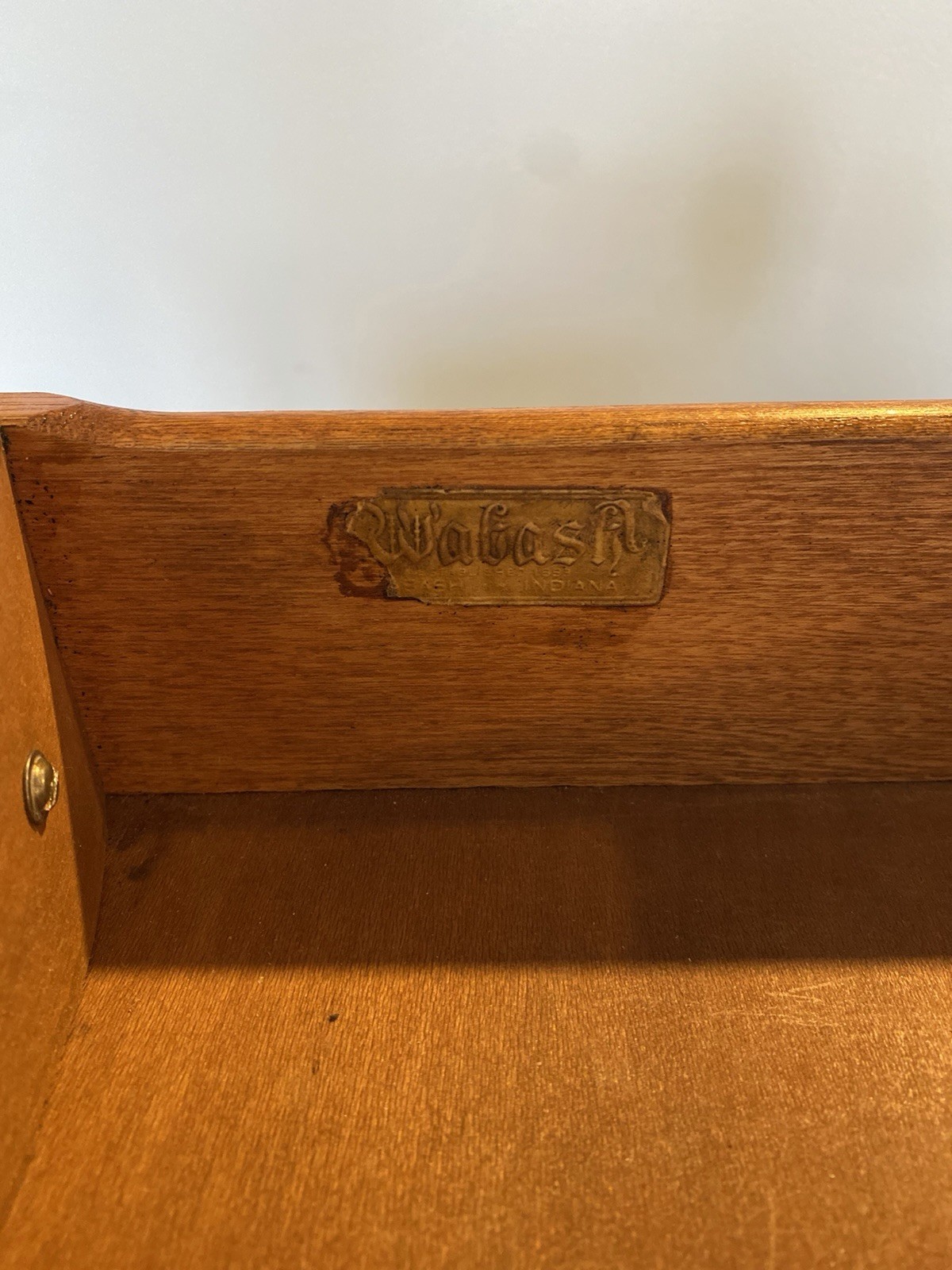 Wabash Antique Wooden Bookcase 3 Shelves Carved Details Brass Handles