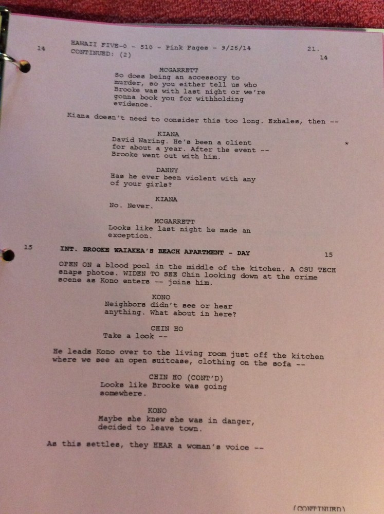 HAWAII FIVE-O ORIGINAL SCRIPT 510 NOTES SCHEDULE + 2014 WAWAHI MOE'UHANE