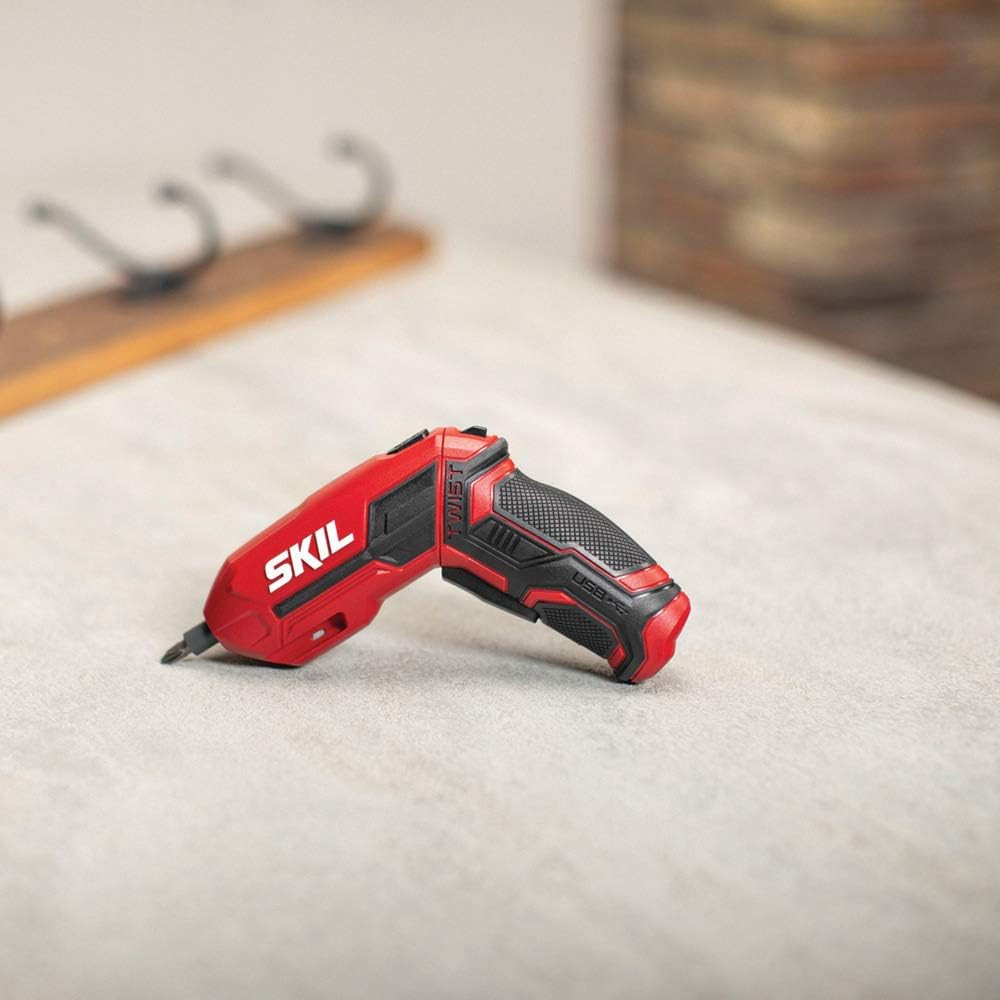 4V Pivot Grip Rechargeable Cordless Screwdriver, Includes 9Pcs Bit, 1Pc Bit Hold