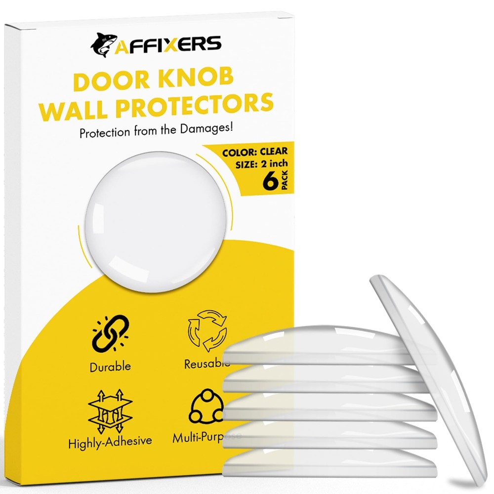 AFFIXERS Clear Door Stoppers for Wall – Self Medium -2" (6 Pack),