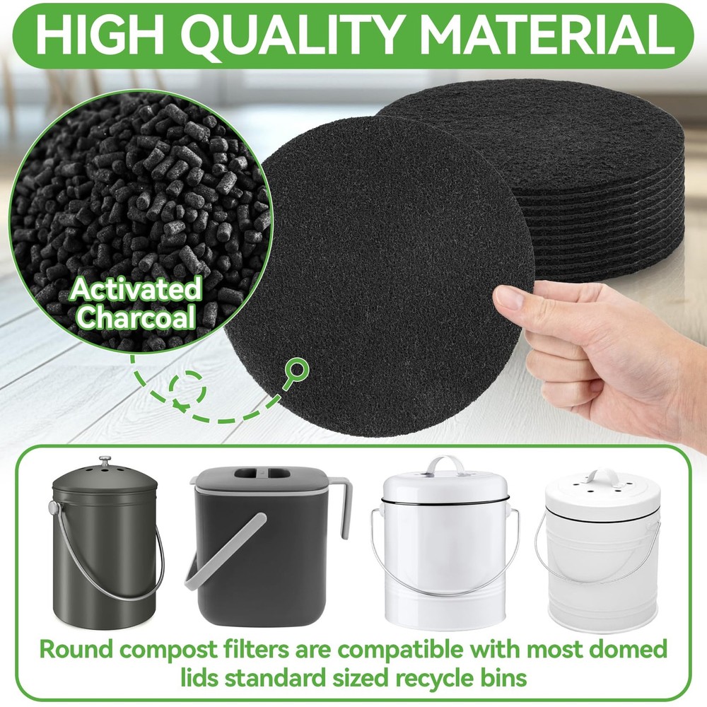 10PCS 6.7in Compost Bin Charcoal Filters Activated Carbon