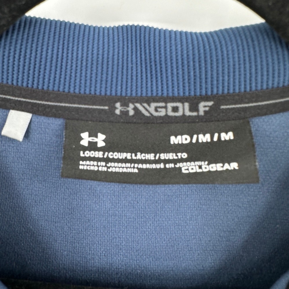 Under Armour Golf ColdGear Pullover Polo Mens Medium Snap Blue Long Sleeve Layer