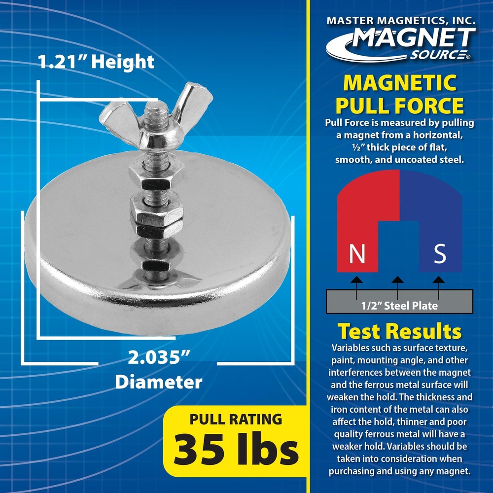 Master Magnetics Ceramic Round Base Magnet with Bolt, Nuts, and Wing Nut Pack...