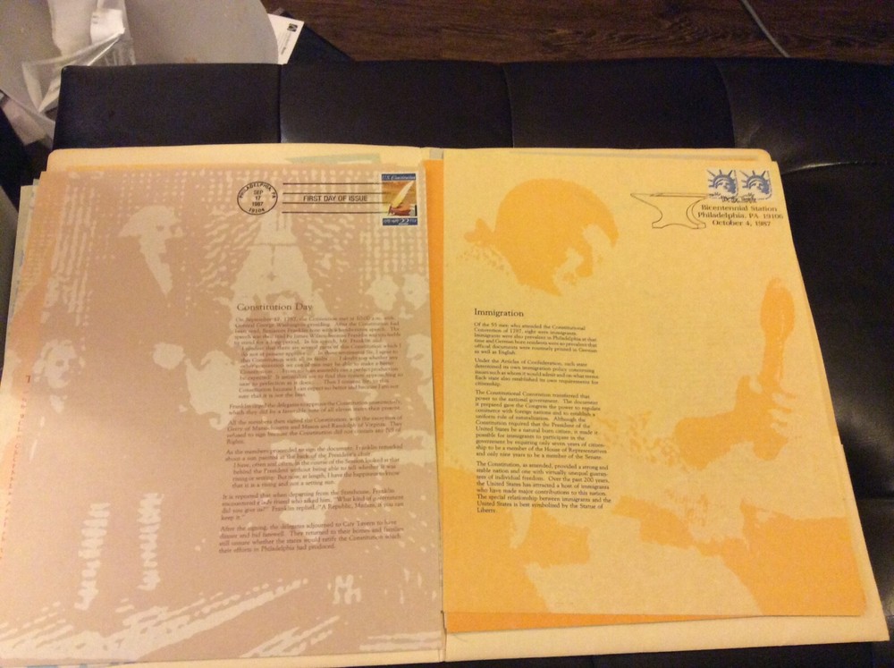 1987 We The People 8.5 X 11 poster pages with Philadelphia pictorial cancels