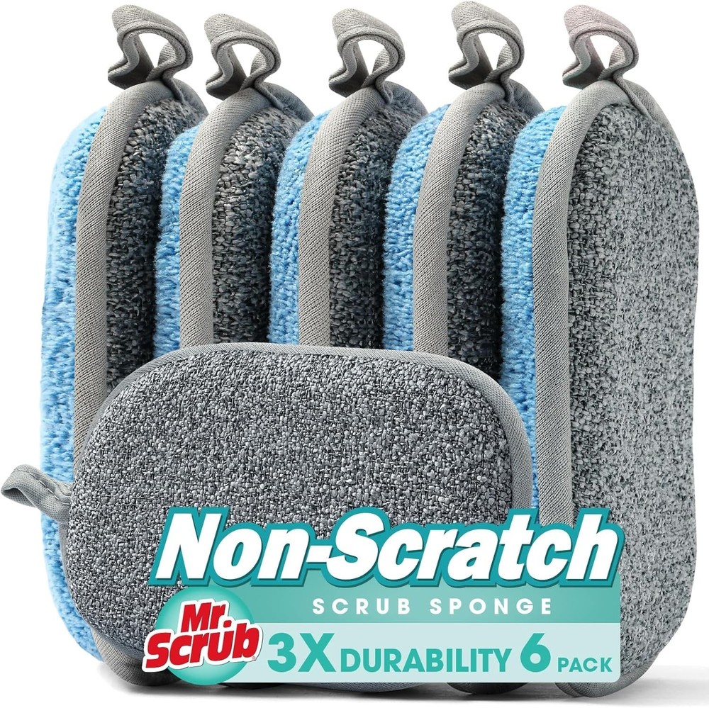 Gentle Non-Scratch Microfiber Sponges - 6 Pack for Effortless Kitchen Cleaning