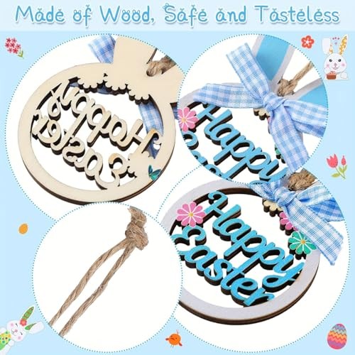 4 Pcs Bunny Tree Ornament Wooden Hanging Happy Easter Ornaments with Bunny-2