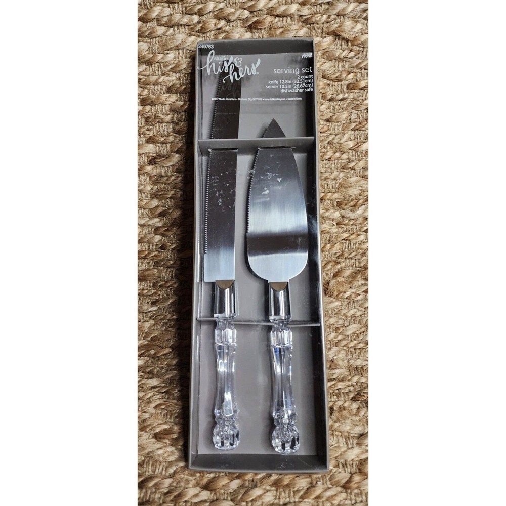 Studio His & Hers Cake Server Set Faux Crystal Handled, 2pc Wedding Set