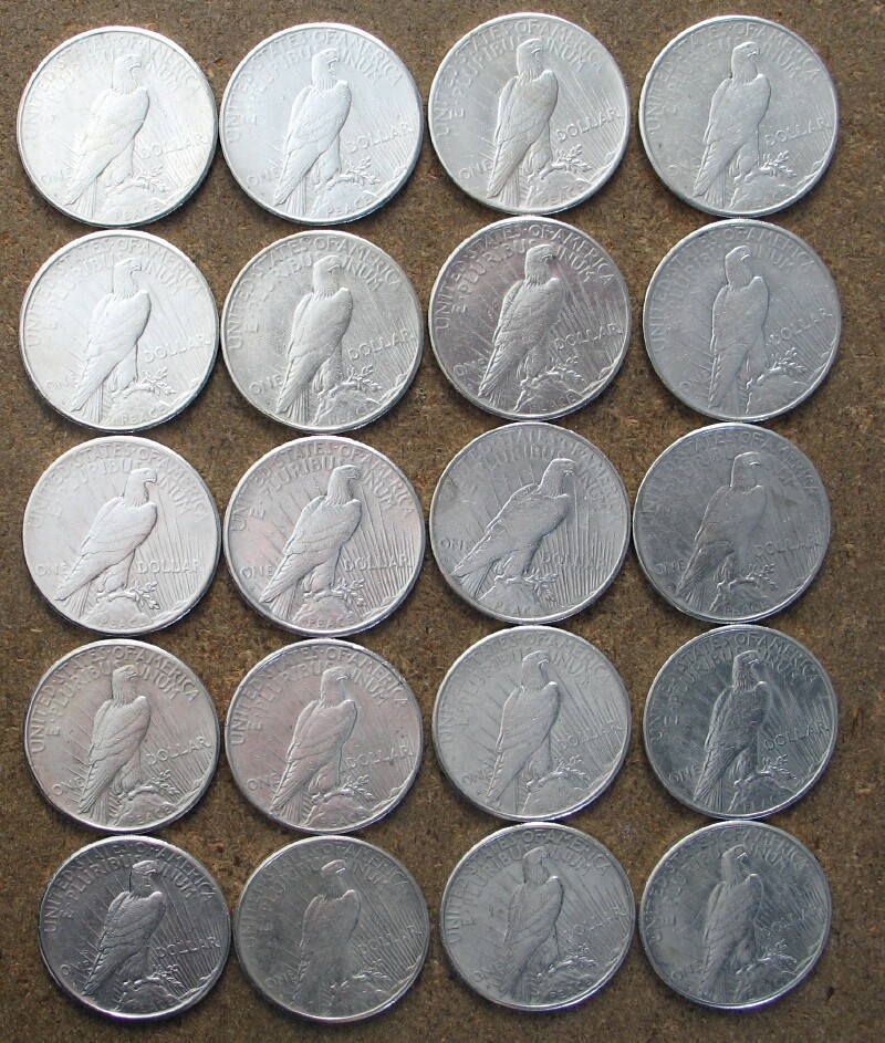 ROLL 1925-S PEACE SILVER DOLLARS.. AU/BU