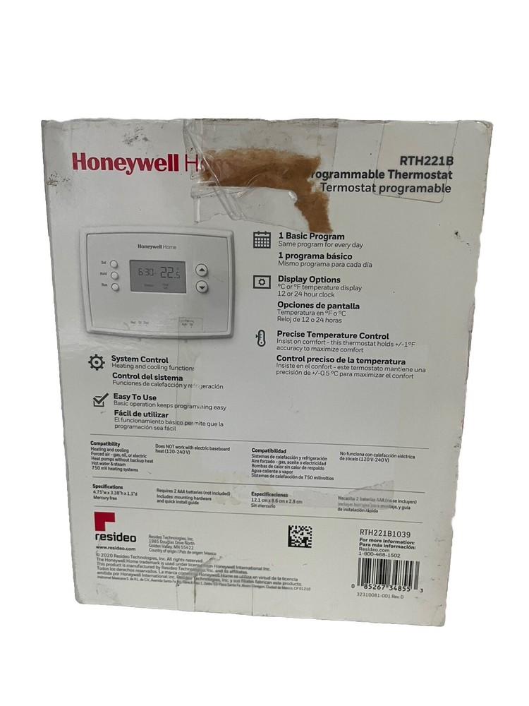 HONEYWELL RTH221B DIGITAL DISPLAY PROGRAMMABLE THERMOSTAT