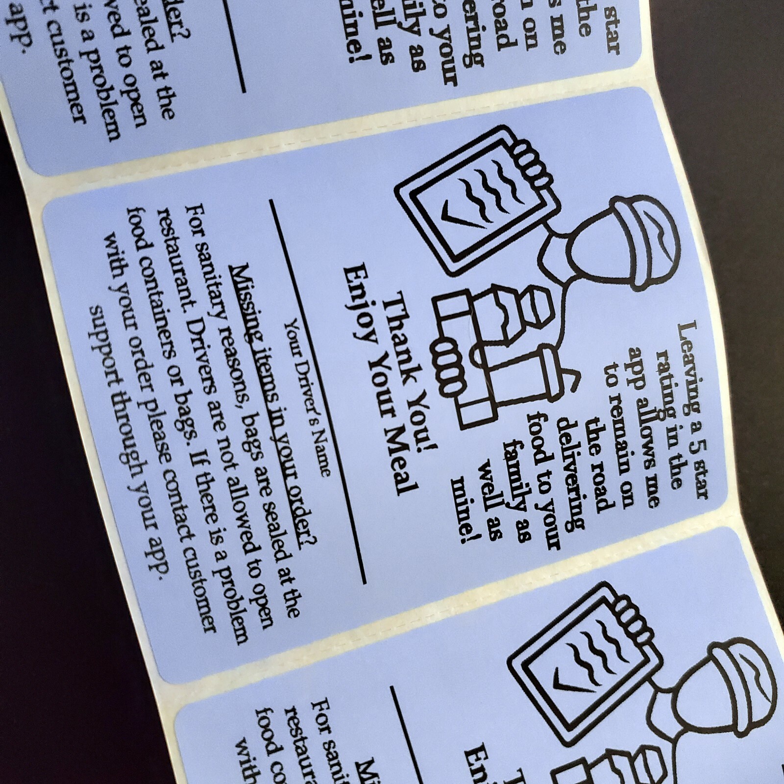 50 Food Delivery Labels Seal 4" x 3" DoorDash Grubhub UberEats 5-Star Stickers