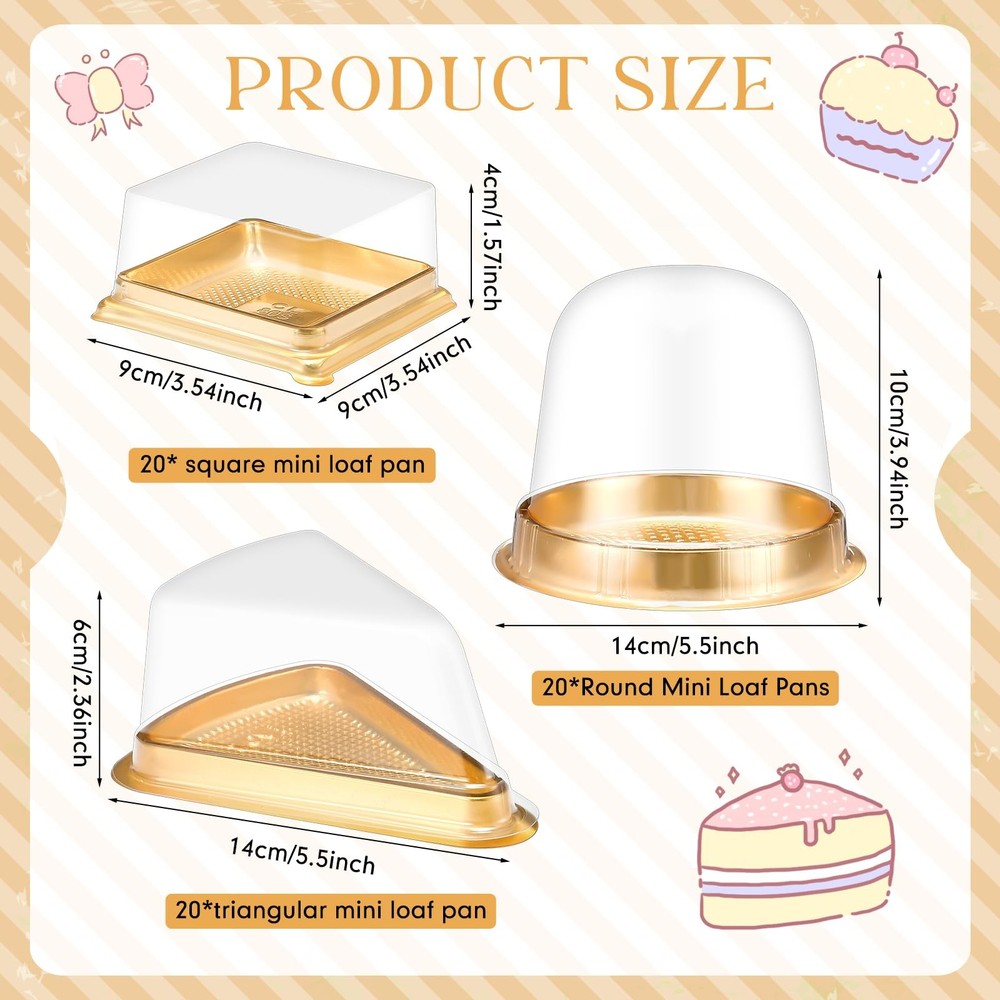 Baderke 60 Pack Cake Slice Containers with Clear Lids Round Square Triangle /