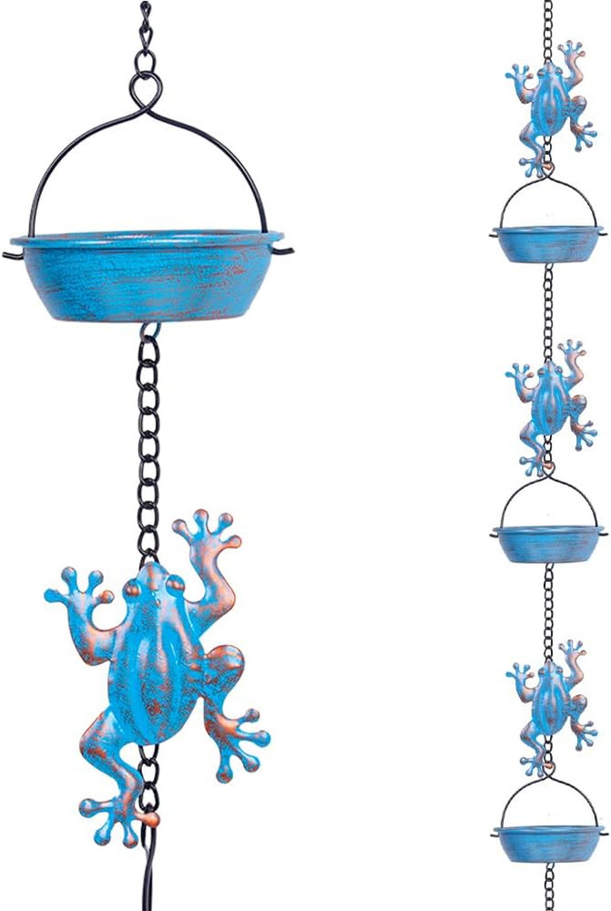Rain Chain, 11.4FT Frog Rain Chains with 12 Cups, Functional and Decorative Repl