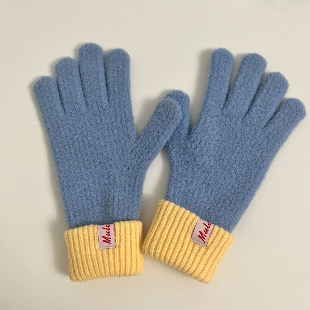 Korean Style Two Tone Knitted Gloves Wool Blend Touchscreen Winter Accessory
