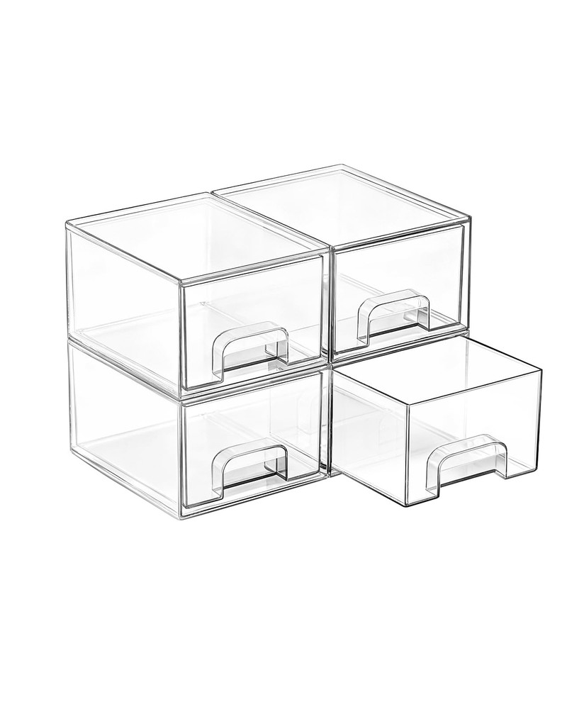 Vtopmart 4 Pack Small Clear Stackable Storage Drawers,Acrylic Bathroom Makeup
