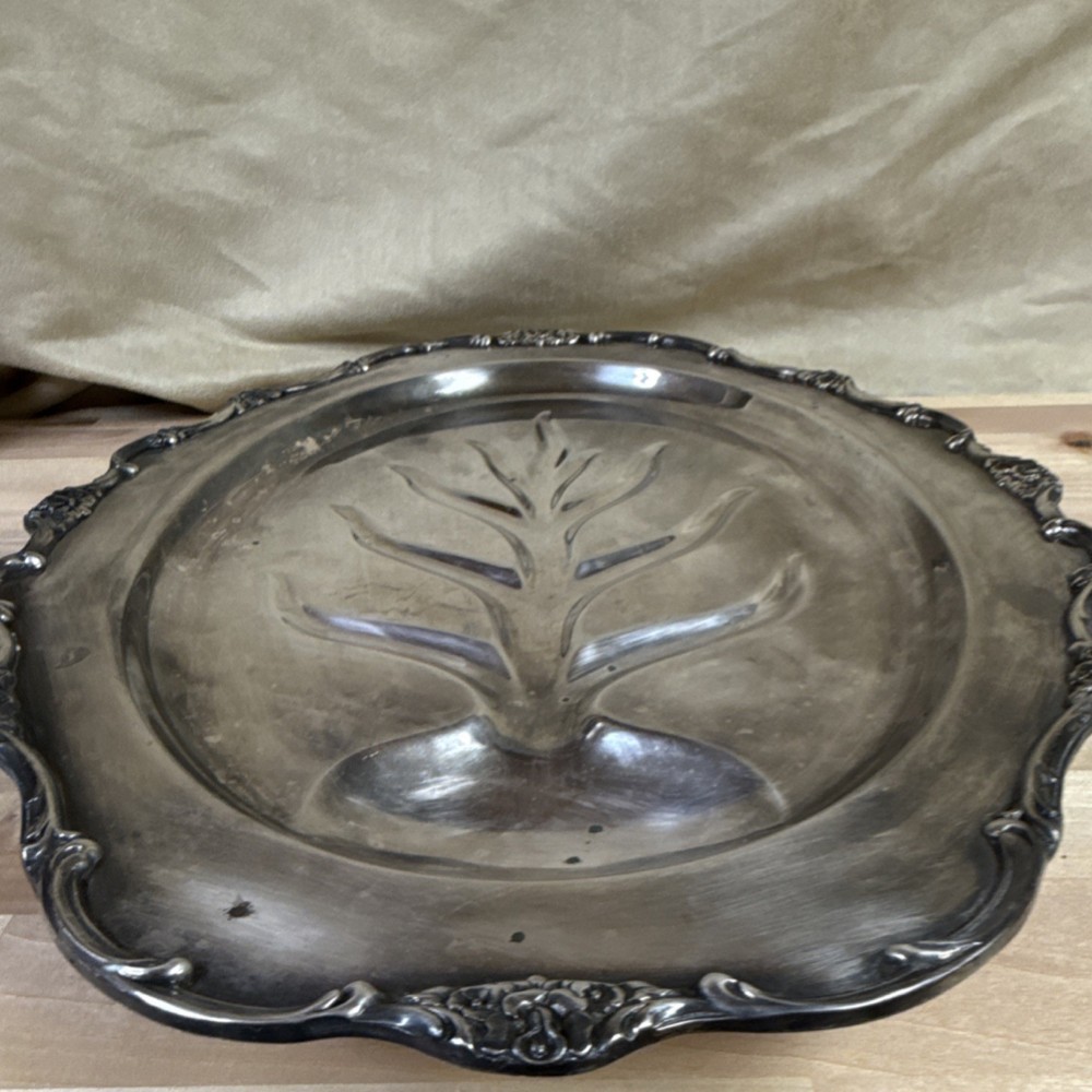 Roger and Bros Silver Footed Platter with Floral Pattern, Antique Style
