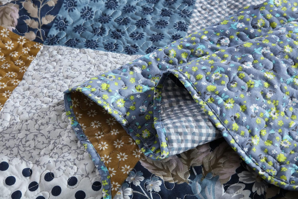 3-Piece King Bedspread Quilt Sets Patchwork Floral Oversized Reversible Soft Qui