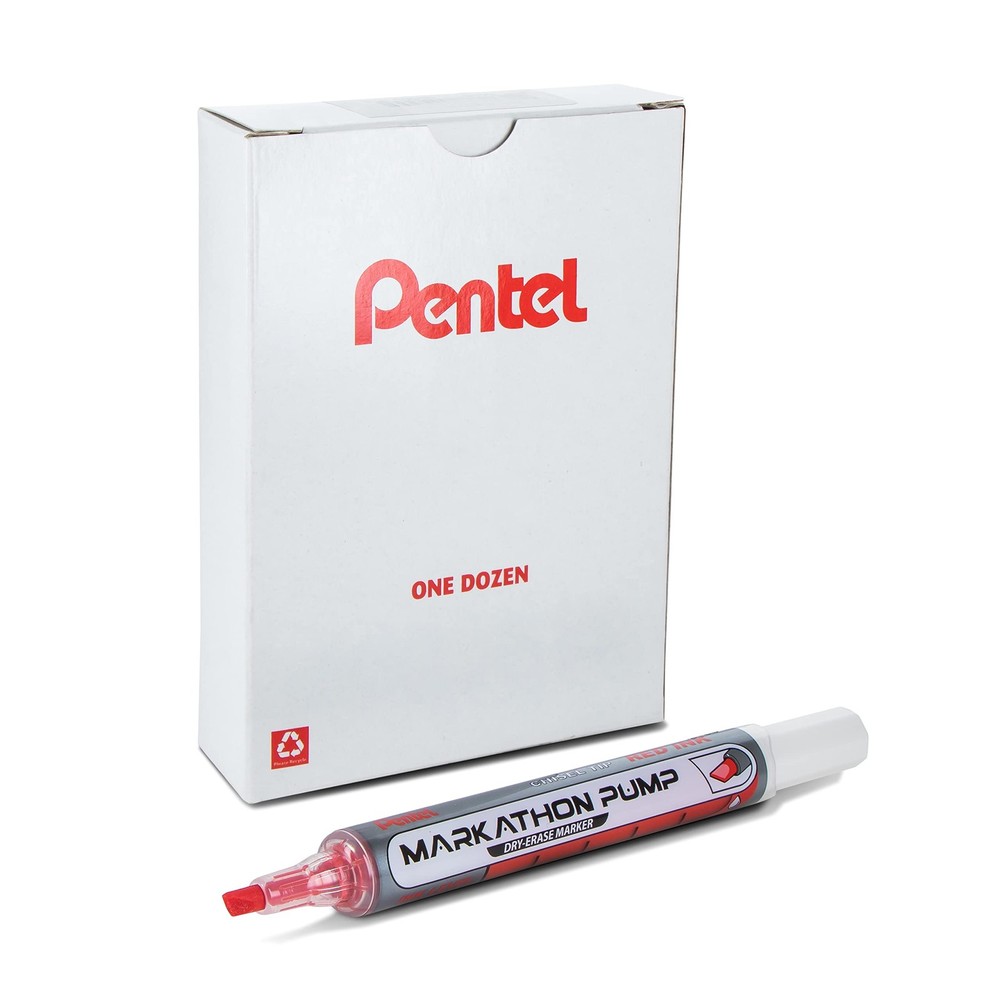 Markathon Pump Dry Erase Marker 12 Count Red Ink Refreshable Chisel Tip