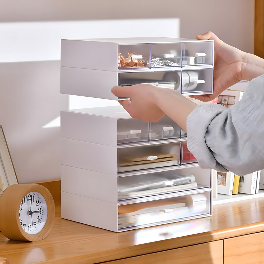 Desk Craft Organizer and Storage with 7 Flat Drawers, Stackable Plastic Deskt...