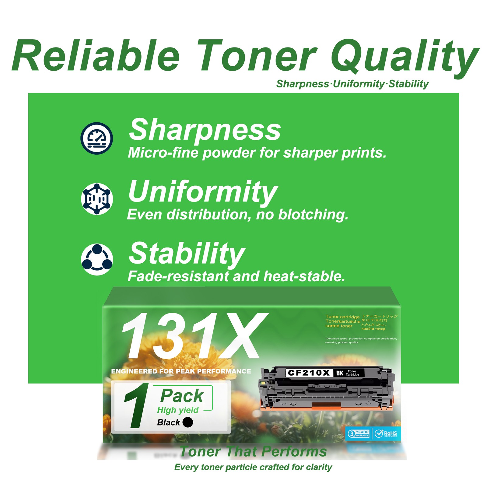 1-Pack 131X CF210X Black Toner with Chip for LaserJet Pro Printer M251n M276n