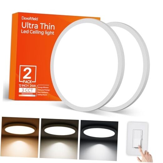 2Pack 12Inch LED Flush Mount Ceiling Light 12inch-2Pack White-3CCT Dimm.