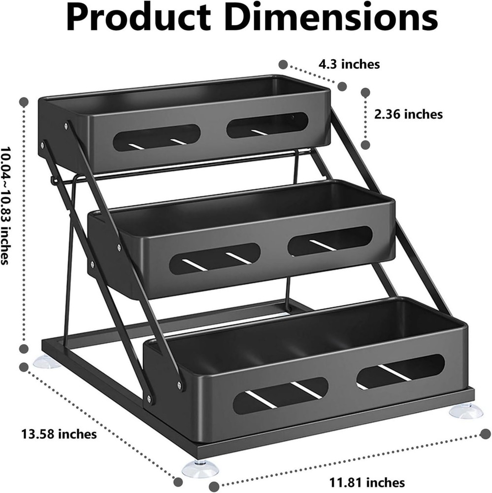 Three-Tier Foldable Spice Rack For cabinet use, black
