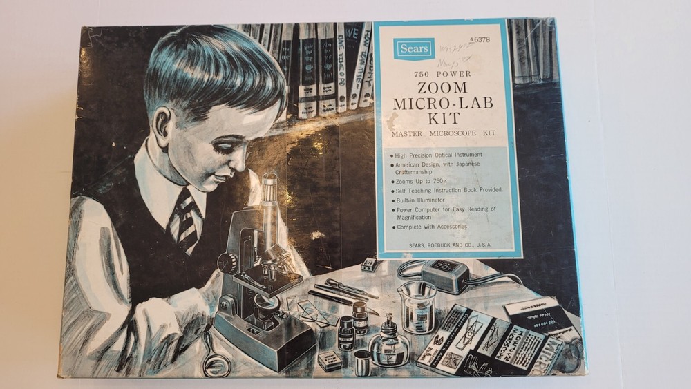 Vintage Sears 750 Power Zoom Micro Lab Kit Master Microscope Kit Model 6378