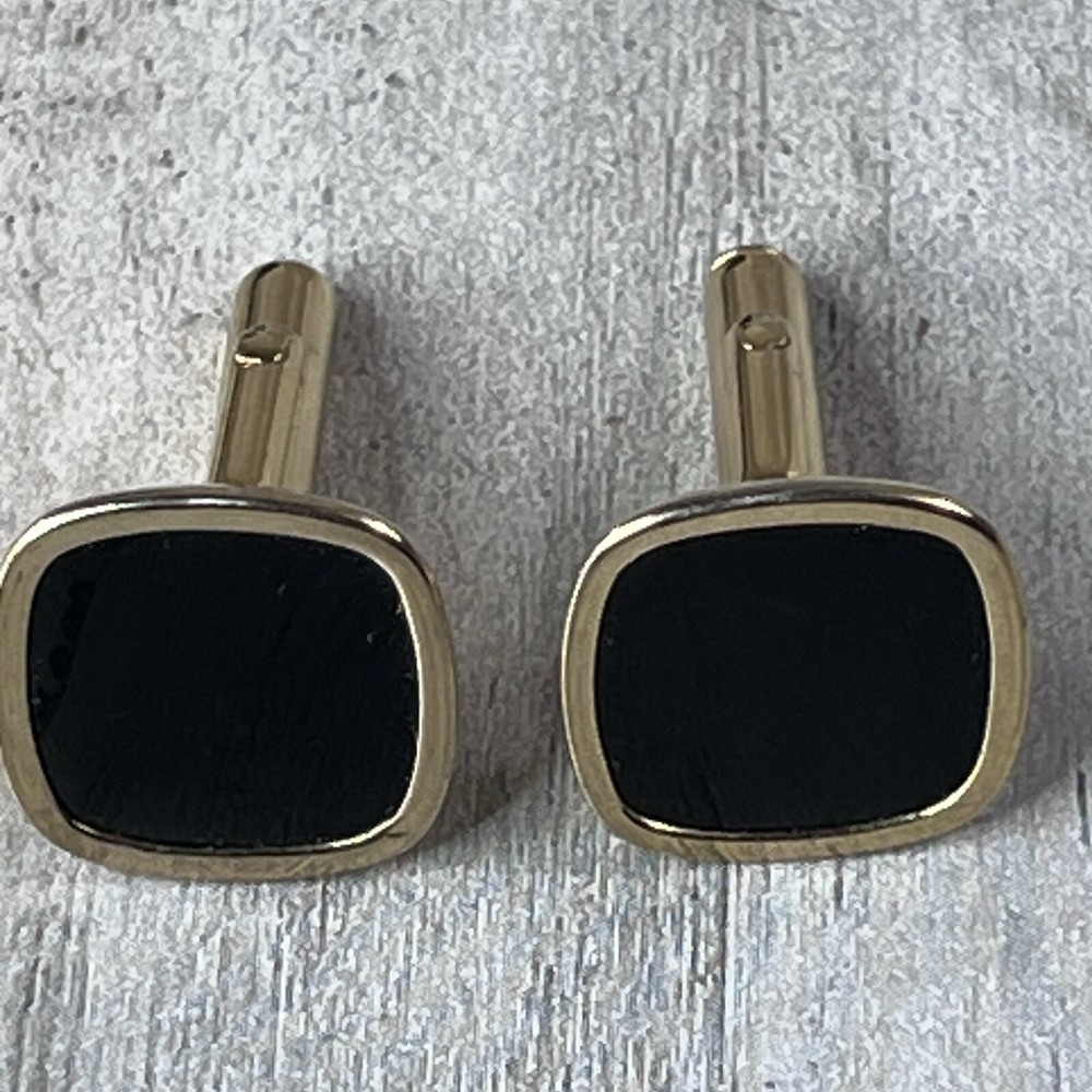 Gold Tone Black Square Stone Cufflinks