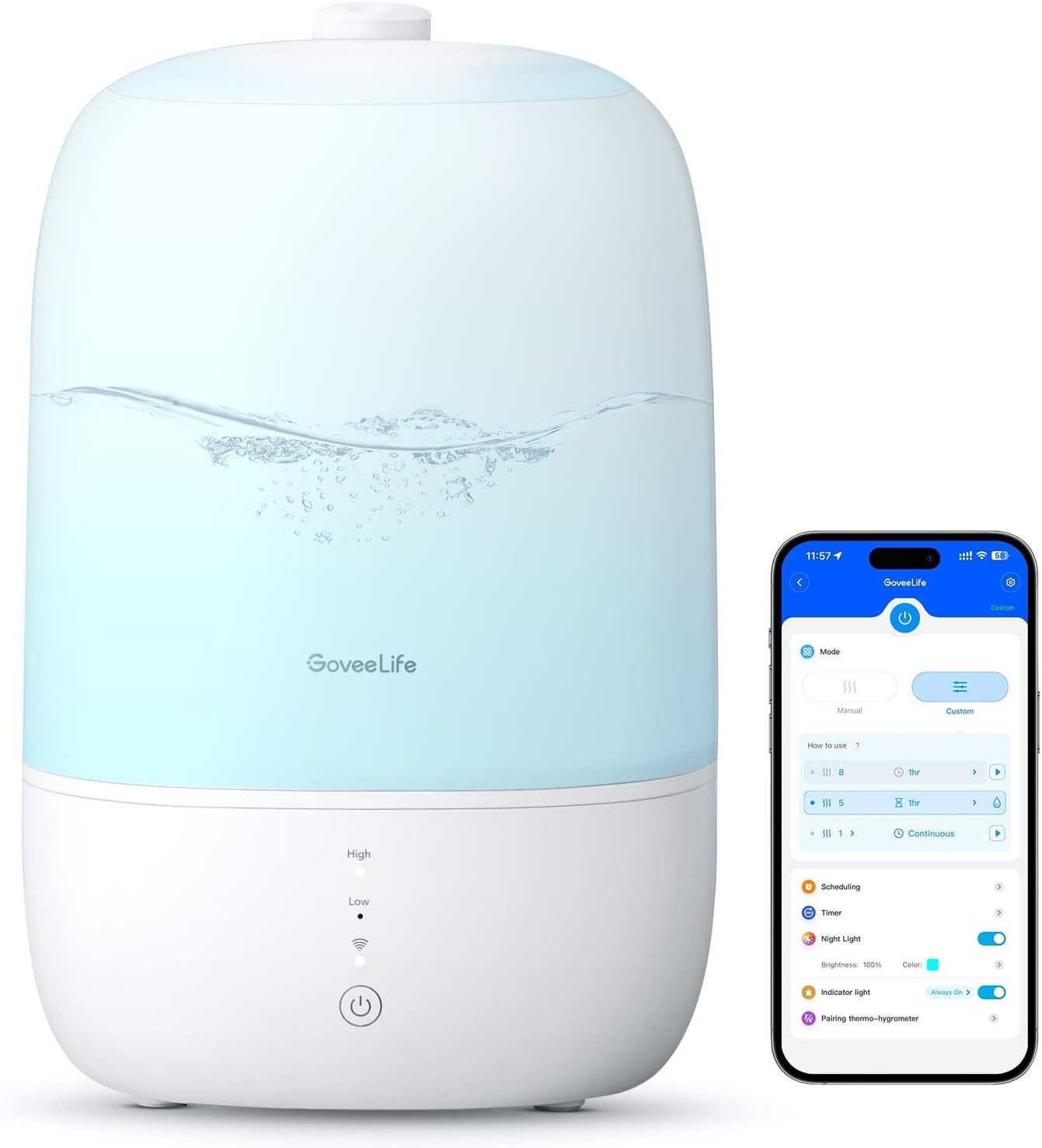 GoveeLife Smart Humidifier 3L Cool Mist , App Control, Aromatherapy, Night Light