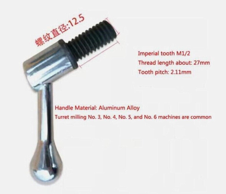 1Pc Milling Machine Table Lock Bolt Mill Handle M1/2 Thread Head Part