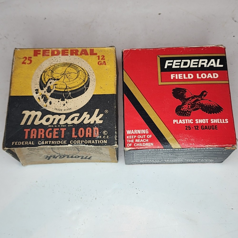 (2) VTG FEDERAL MONARK 12 GA SHOT SHELLS/TARGET LOAD EMPTY BOXES