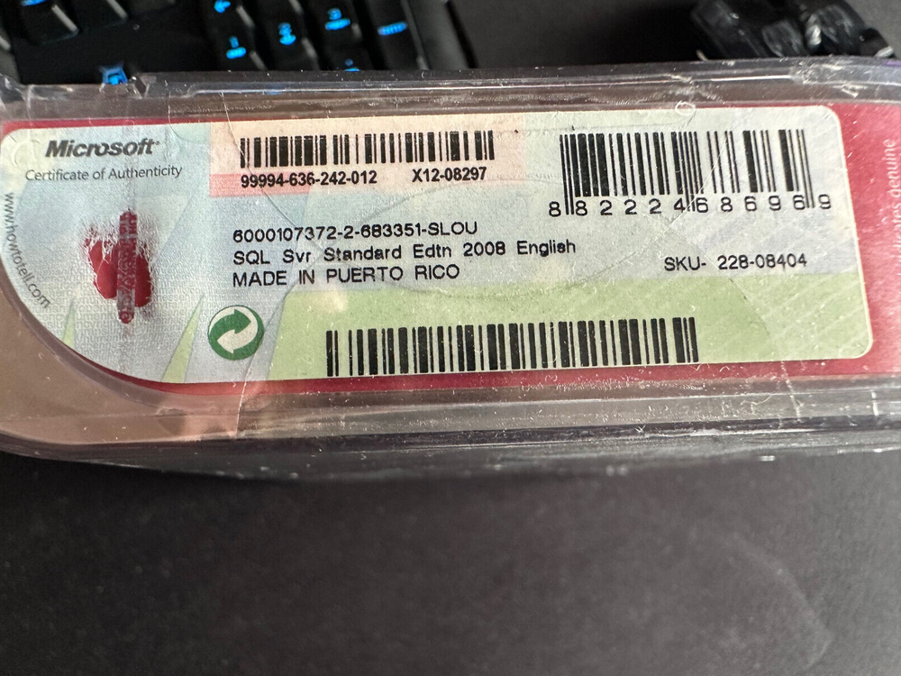 Microsoft SQL Server 2008 Standard, 1-Processor,SKU 228-08404, Sealed Retail Box