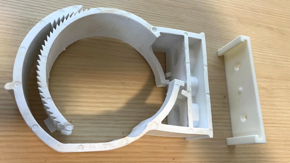 White 4" Pipe Hanger PLUS custom SLIDE 'N SNAP EZ Wall Mount Plate!